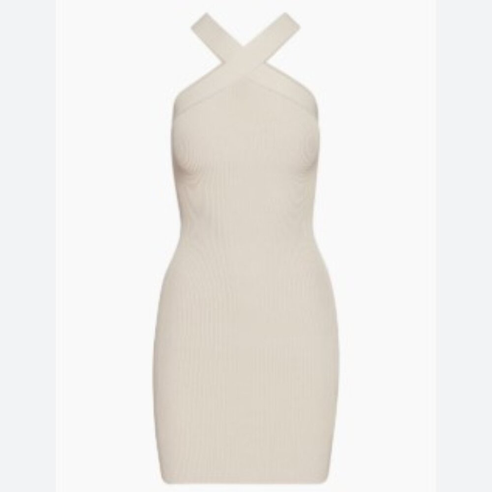 Babaton Sculpt Knit Criss Cross Dress Ribbed halter dress - Size XS